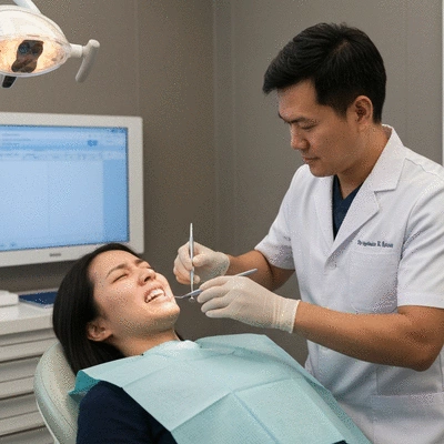 Patient with a dental emergency being attended by a dentist