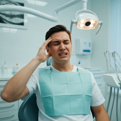 Patient with a toothache seeking emergency dental care, no text, no words, no typography, 8K
