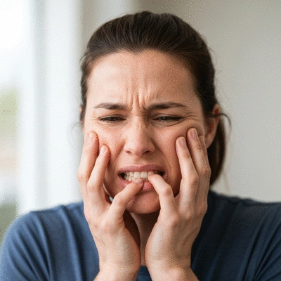 Person holding jaw from tooth pain