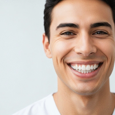 Person smiling after successful dental treatment, showing healthy teeth