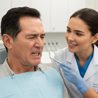 Patient consults with emergency dentist about tooth pain