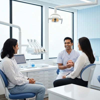Dentist explaining treatment plan to patient, clean image