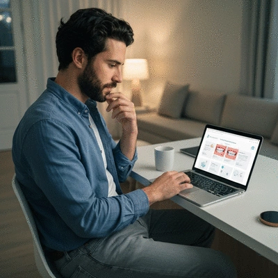 Person looking at dental care options on a laptop, making informed decisions