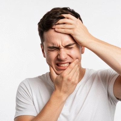 Person holding jaw from toothache