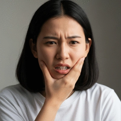 Person holding jaw in pain, indicating dental discomfort