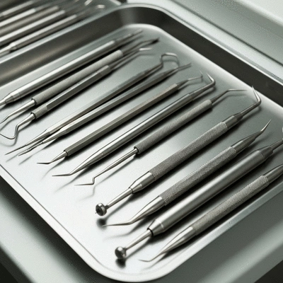 Dental tools and equipment on a sterile tray, ready for a root canal procedure